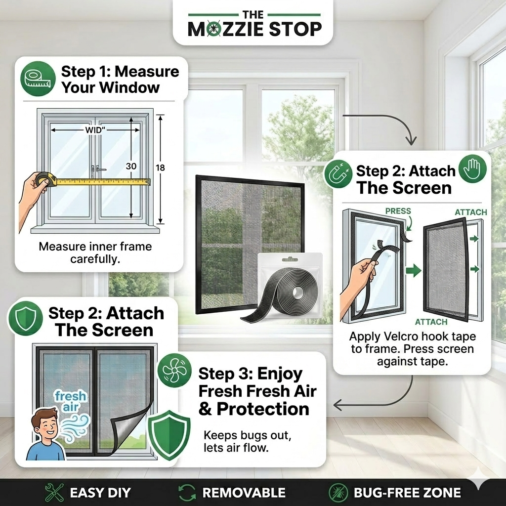 Self-Adhesive Magnetic Mosquito Window Net — Cut to Size Insect Screen Mesh