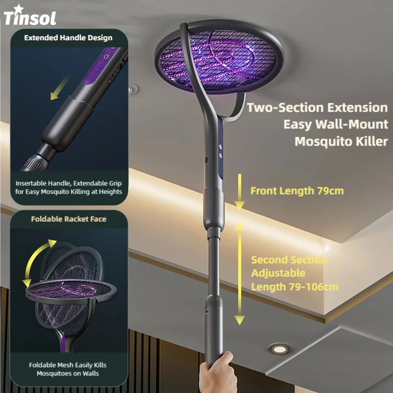 360° Telescopic Electric Mosquito Swatter — Rechargeable Bug Zapper Racket