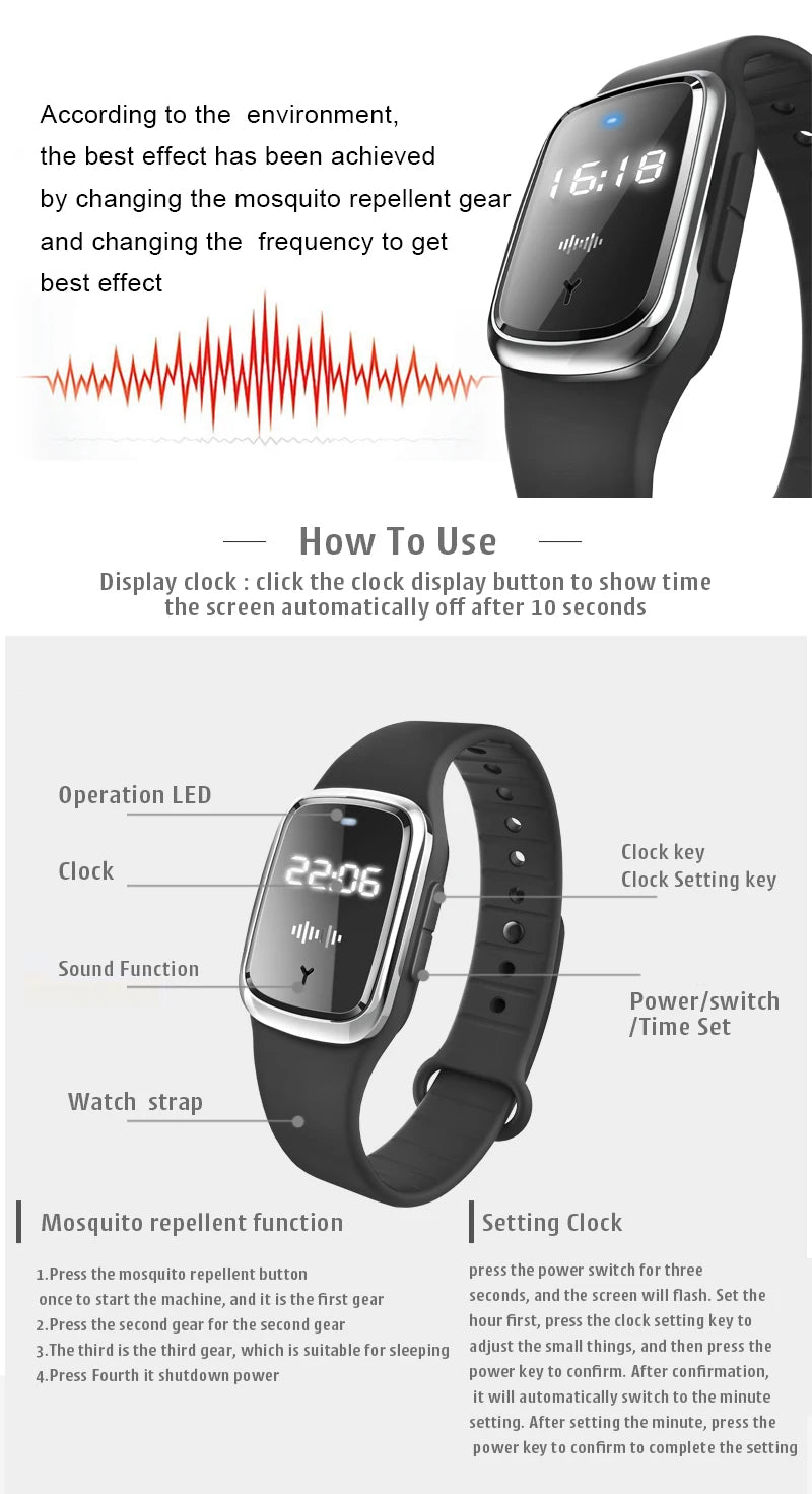 Ultrasonic Mosquito Repellent Watch — Chemical-Free Bug Repeller Watch