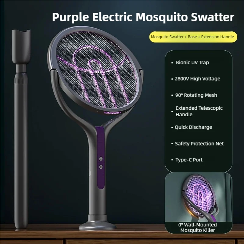 360° Telescopic Electric Mosquito Swatter — Rechargeable Bug Zapper Racket